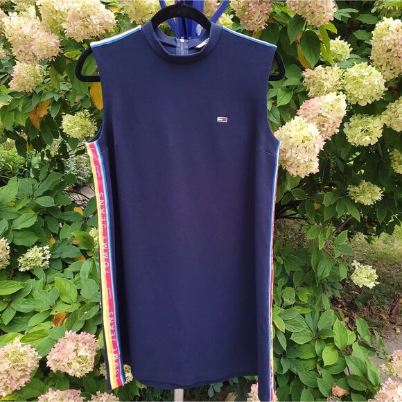 Tommy Jeans Navy Rainbow Trim Dress size Medium - Picture 1 of 12